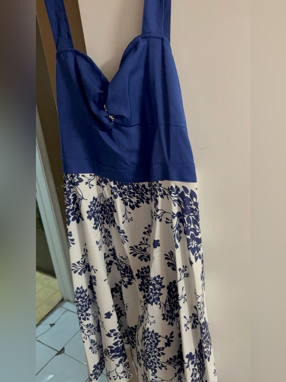 NWT Retro Stage Blue & White Floral Dress Vintage Inspired Pin Up Dress